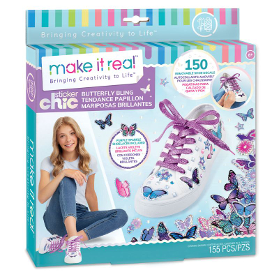 Set krijues Make It Real Butterfly Bling, 150 stikera dekorativë, lidhëse të purpurta me shkëlqim, shumëngjyrësh