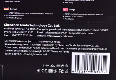 Switch rrjeti Tenda 16 porta, Gigabit Ethernet, unmanaged, blu
