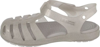 Sandale për goca Crocs Isabella Jr 208444, shollë që s’rrëshqet, mbyllje me shirit, ngjyrë argjendtë me shkëlqim
