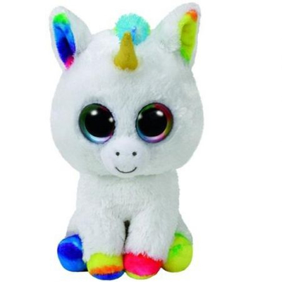 Lodër pelushi TY Beanie Boos Pixy Unicorn, 25cm, sy që shkëlqejnë, e bardhë me ngjyra