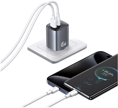 Karikues muri Usams CC290 T66, 45W GaN, 1xUSB A 1xUSB C, tarnish