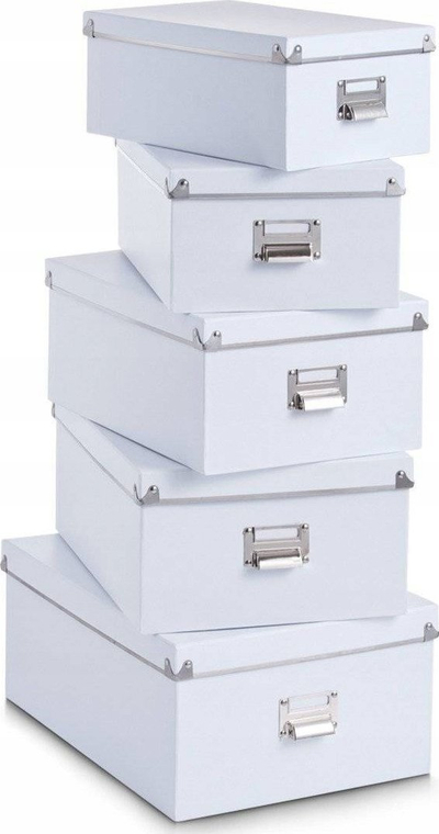 Set kuti kartoni Zeller, 5 copë, me kapak, e bardhë