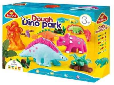 Set plasteline No Name Dough Dino Park, 4 ngjyra, për fëmijë, shumëngjyrëshe