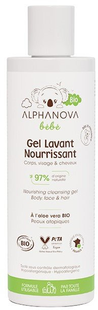 Xел за нега и чистење за бебиња Alphanova Baby Organic, 200 ml, за тело и коса