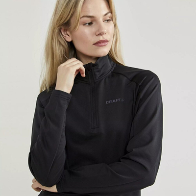 Bluzë sportive Craft Core Gain Midlayer për femra, me mëngë të gjata, me gjysmë zinxhir, e zezë