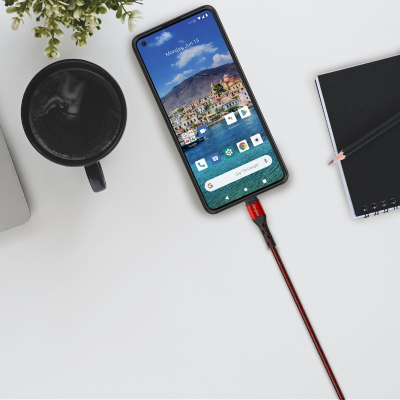 Kabllo karikimi Energizer me gërsheta, USB në USB C, e fortë, e kuqe