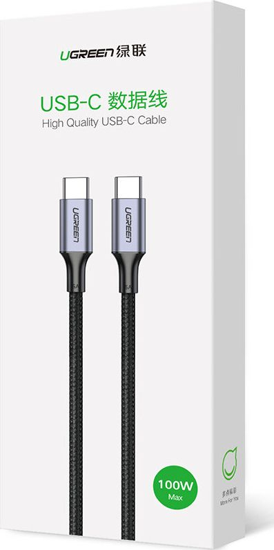 Kabllo USB‑C në USB‑C UGREEN, PD 100W 5A, najlon i endur, e zezë