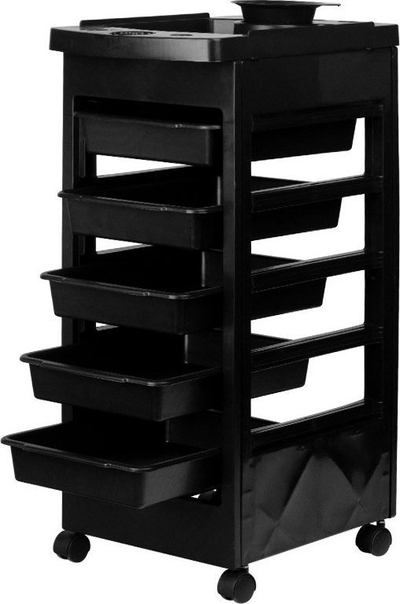 Karrocë parukerie Hairdresser Trolley System 8-5, me sirtarë, me rrota, e zezë