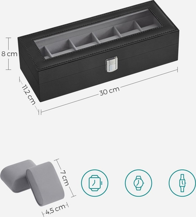 Kuti për ora Oskar Watch Box 6 JWB06BK, 6 ndarje, kapak transparent, e zezë