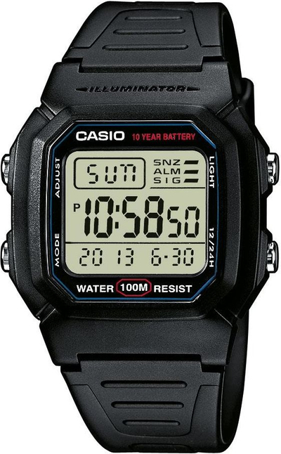 Дигитален часовник Casio Men's Digital Watch, смола, водоотпорен 100 m, црн