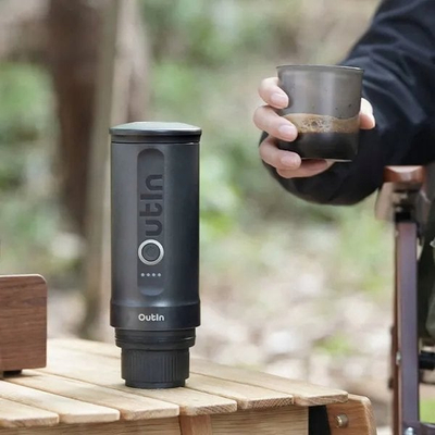 Портабилен еспресо апарат OutIn Nano, за еспресо кафе, компактен, црн