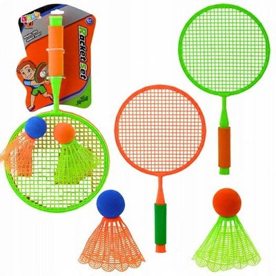 Set raketash badminton pa markë, 2 raketa, 2 flutura me top sfungjeri, shumëngjyrësh