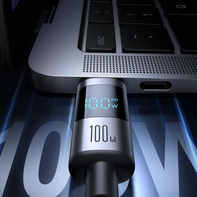 Kabllo USB C në USB C Joyroom, 100W, 1.2m, me ekran, gri e errët