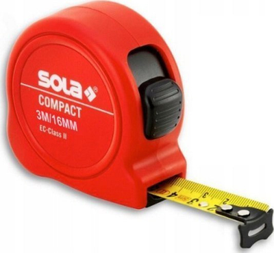 Metër shiriti Sola Rolling Tape Measure Compact, 3m, plastikë rezistente, e kuqe