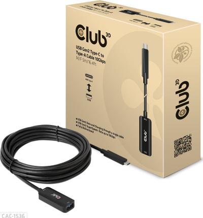 Kabllo USB Club 3D USB C në USB A, 5 m, 10 Gbps, e zezë