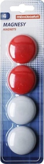 Magnete rrumbullake MemoBe MAGNESY, 40mm, set me 4 copë, të bardha dhe të kuqe