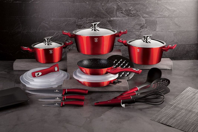 Set tenxhere dhe aksesorë Berlinger Haus, 22 pjesë, të kuqe