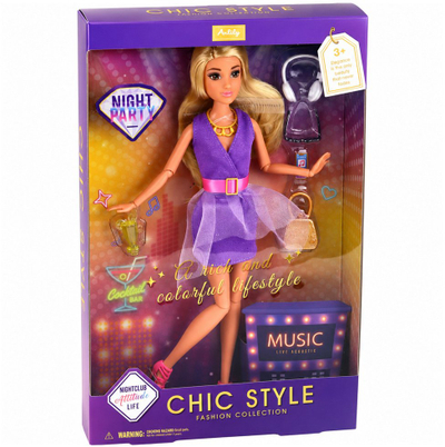 Kukull LeanToys Anlily Fashion, 30cm, me aksesorë, vjollcë