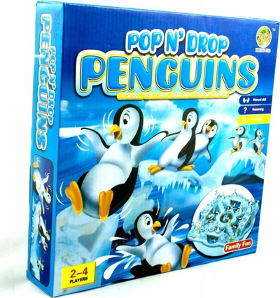 Lojë tavoline Lean Toys Pop N’ Drop Penguins, 24x24cm, për 2-4 lojtarë, shumëngjyrëshe