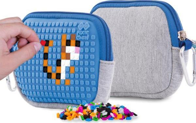 Çantë tualeti PIXIE CREW Pixie Zipper Pouch, panel silikoni me pixela, gri me panel blu