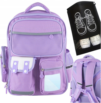 Çantë shkolle satchel me qese këpucësh, 43x31x15 cm, material i papërshkueshëm nga uji, ngjyra të ndryshme