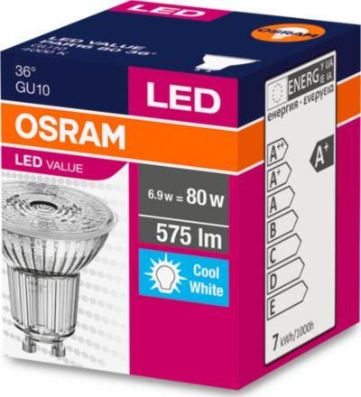 Poç elektrik Ledvance VALUE PAR16 80, LED, 6.9W, 36 °, 6.9W / 840, GU10, 575lm, transparent