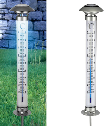 Termometër solar për kopsht Gracrux, me dritë LED, inox, argjendtë