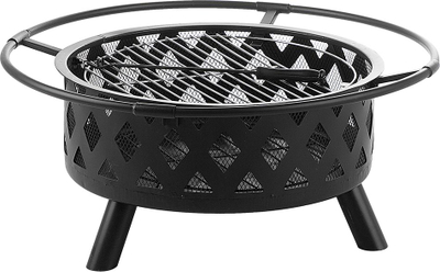 Vatër zjarri me qymyr MAYON, çelik, me rrjetë BBQ, e zezë