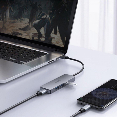 Hub USB Aukey CB-H3, 4 porta, 5 Gbps, ngjyrë argjendtë
