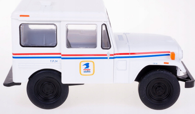 Lodër metalike Jeep Kinsmart DJ-5B USPS 1971, shkalla 1:26, pull back, e bardhë