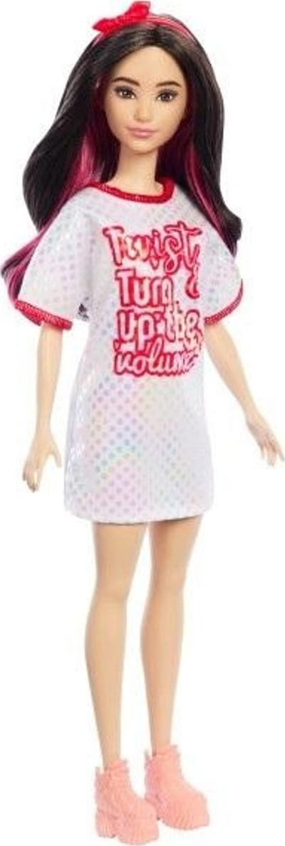 Kukull Barbie Fashionistas #214 HRH12, edicioni 65 vjetor, me aksesorë, flokë të zinj me onde