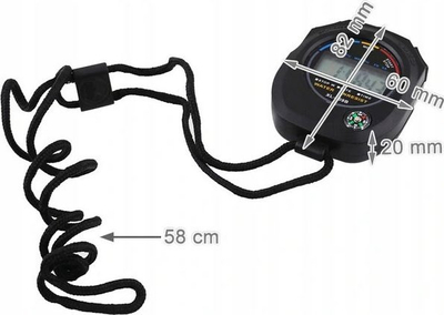 Kronometër digjital Meteor Stopwatch, mat 1/100 sekonde, i papërshkueshëm nga uji, ngjyrë e zezë