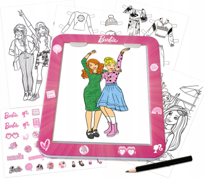 Set vizatimi Barbie Educa Fashion Designer, tavolinë drite, me ngjitësa, rozë