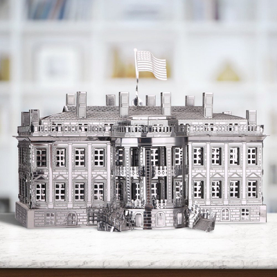Puzzle metalik 3D Piececool The White House, model dekorativ, argjendtë
