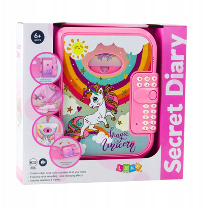Ditari interaktiv për kalamaj LEANTOYS Code Notebook Unicorn, me kod sigurie, regjistrim zëri, rozë