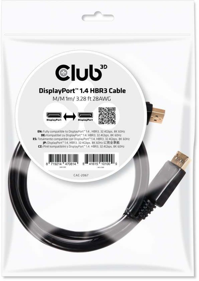 Kабел DisplayPort Club3D CAC-1068, 1.4, 1m, црн