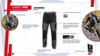 Pantallona pune Lahti Pro Stretch Green L40538, elastike 4 drejtimesh, që s’lagen kollaj, jeshile, XL