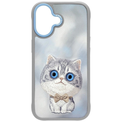Mbrojtëse telefoni Nimmy Big Eyed Pet Cat 2.0 për iPhone 17, silikoni i butë, me mace, gri