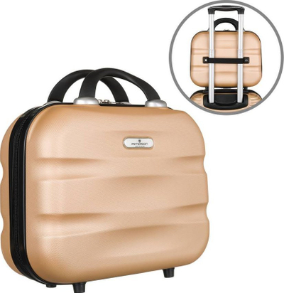 Valixhe kozmetike Peterson Travel Case, ABS i fortë, me doreza dhe rrip për valixhe, ngjyrë ari