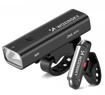 Set drita biçiklete Wozinsky WSBLB2, 400lm 100lm, karikim USB C, i zi