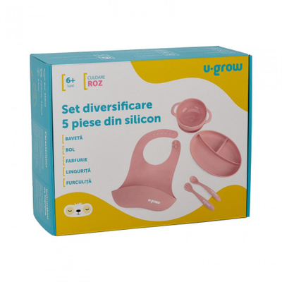 Set ushqyerjeje foshnje 5 pjesë, silikon, me vakum, rozë