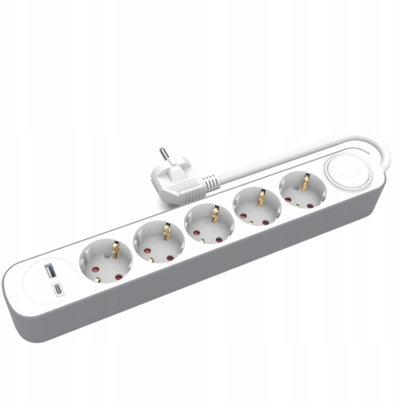 Zgjatues elektrik Vertiflex, 5 presa, 2x USB, i bardhë