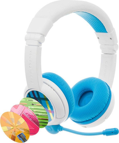 Слушалки со микрофон Onanoff BuddyPhones Wireless School+, безжични, за деца, сини и бели