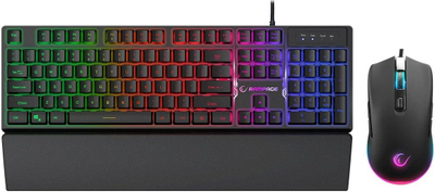 Set gaming tastierë edhe maus Rampage KM-RX7 Fortuna V2, LED Rainbow, 12800 DPI, i zi