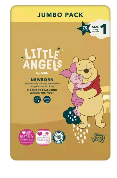 Pelena për fëmijë Little Angels Size 1 Disney Jumbo 70 Copë, 2 - 5 kg