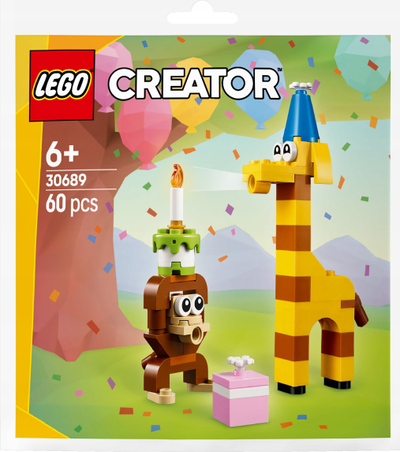 Set LEGO Birthday Animals 30689, 60 pjesë, 6+ vjeç, shumëngjyrësh