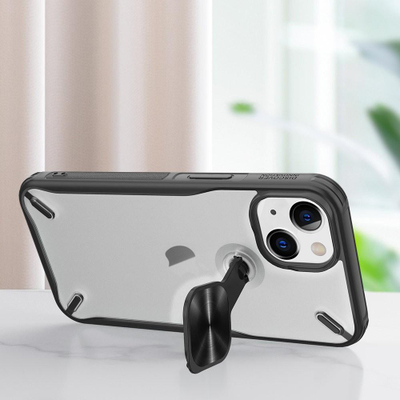 Kapak telefoni Nillkin Cyclops për iPhone 13, me pjesën mbrapa xham, me këmbëz, i zi