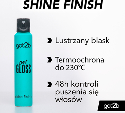 Заштитен спреј за коса Got2b Got Gloss Shine Finish, заштита од топлина, сјај, 200 ml