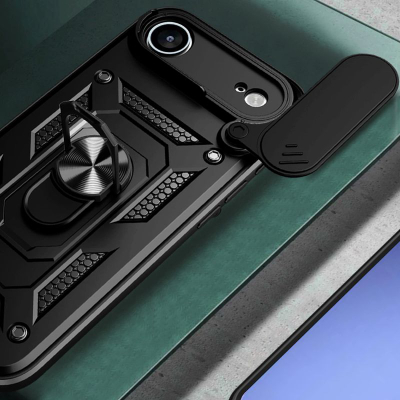 Këllëf telefoni Hurtel Hybrid Armor Camshield për iPhone 17 Air, me stand, me kapak kamere, i zi