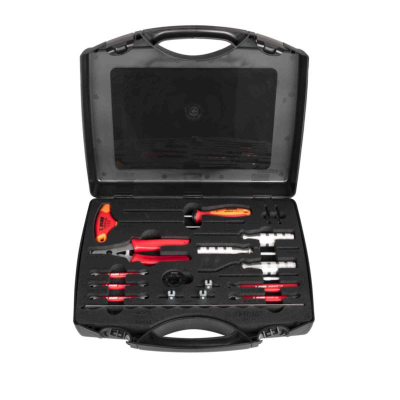 Set veglash Unior Wheel Building Kit, 19 pjesë, kuti plastike, zi kuqe